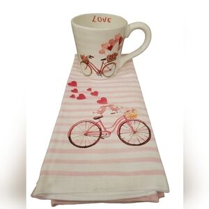 Maxcera Valentines Bicycles & Balloons Mug and Heart to Home Kitchen Tow…